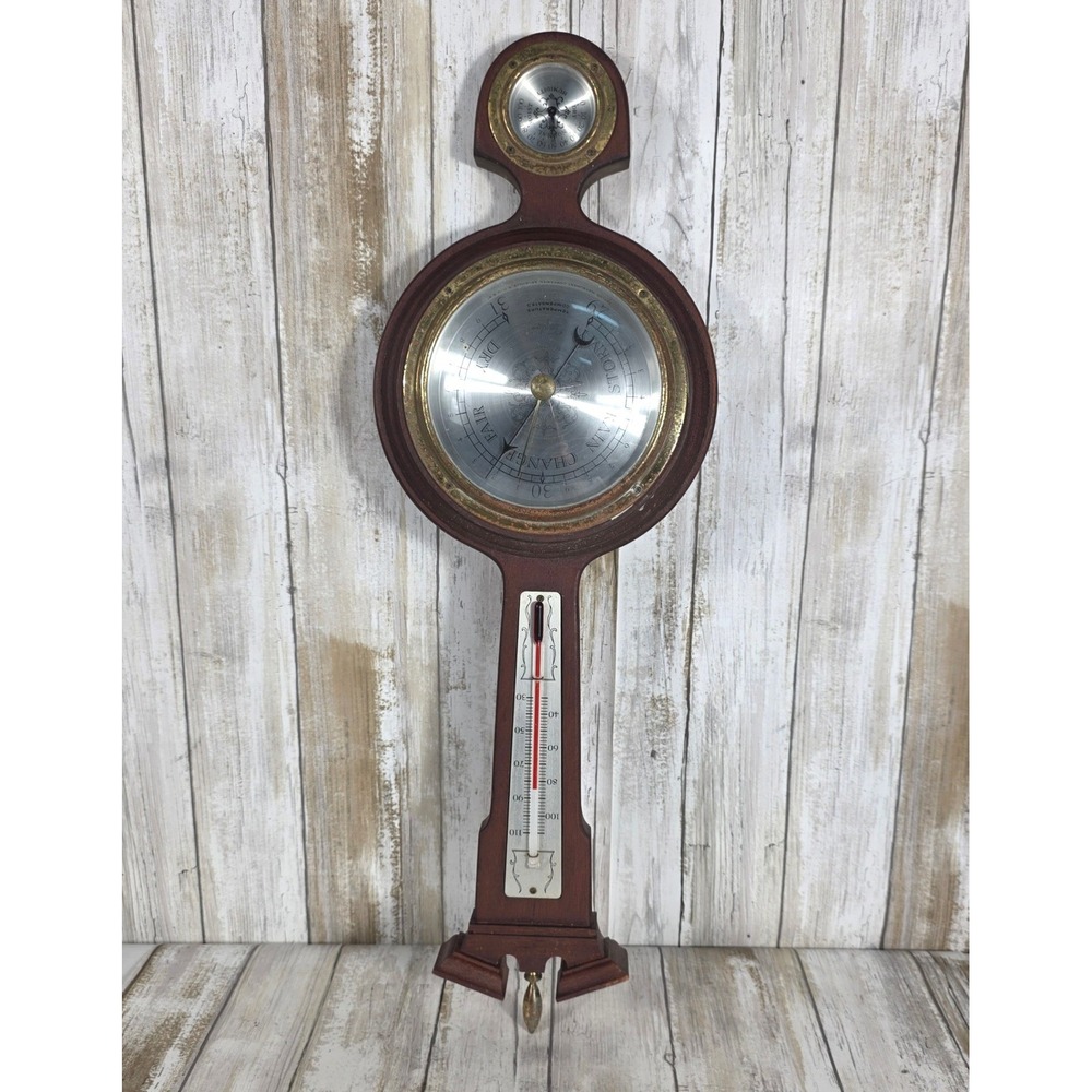 VTG Taylor Mahogany Banjo Wood Weather Station Barometer Thermometer Mid Century